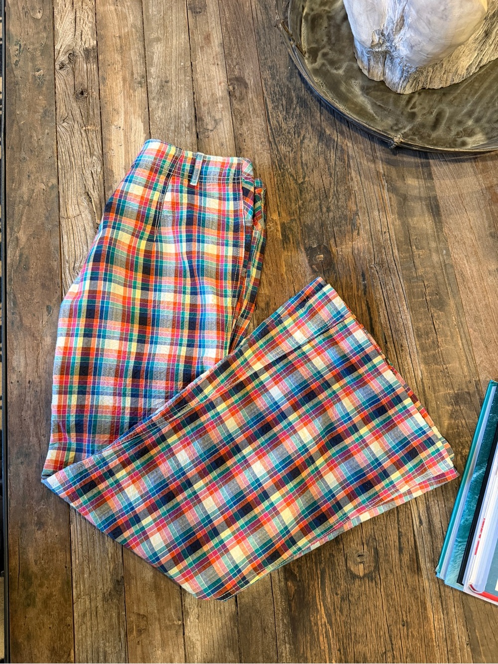 Multicolor Plaid Cotton Trousers